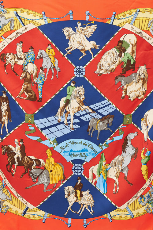 Hermès Red 
Multicolour Musée Vivant Du Cheval 90 Scarf