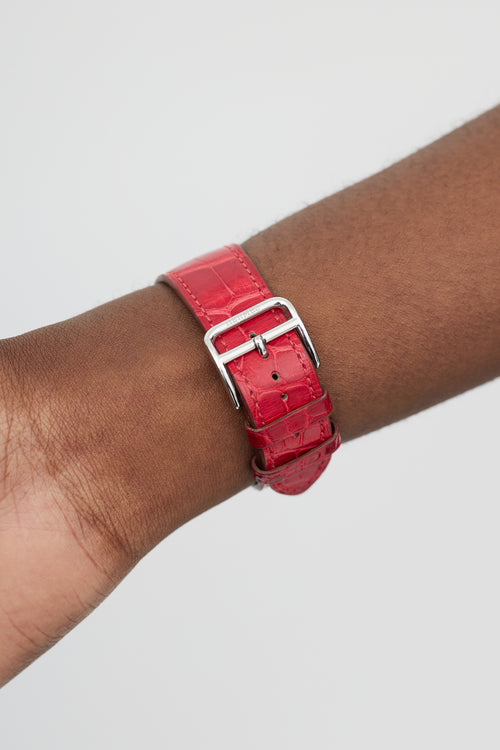 Hermès Red Embossed Leather 
Diamond Arceau Watch