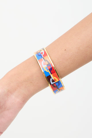 Hermès Red 
Multi Enamel Chain D
Ancre Printed Bangle Bracelet