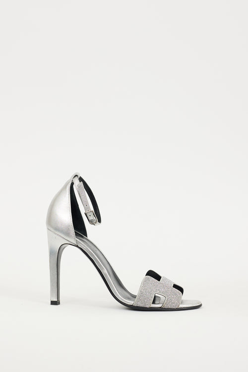 Hermès Silver Leather Crystal Premiere Sandal