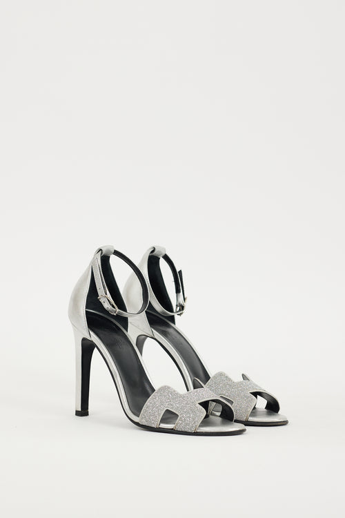 Hermès Silver Leather Crystal Premiere Sandal