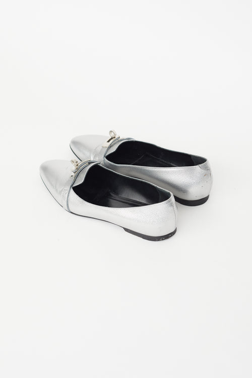 Hermès Silver Leather Kelly Ballet Flat