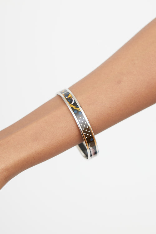 Hermès Silver 
Multicolour Printed Cloisonne Bangle