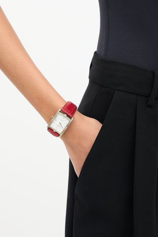 Hermès Silver 
Red Leather Cape Cod Watch