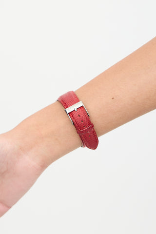 Hermès Silver 
Red Leather Cape Cod Watch