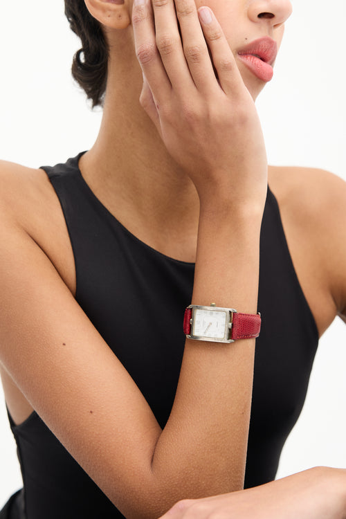 Hermès Silver 
Red Leather Cape Cod Watch