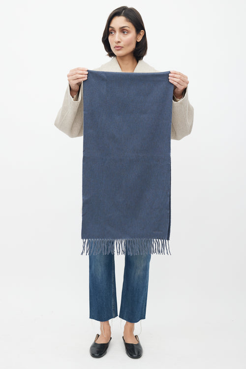 Hermès Slate Blue Cashmere Fringe Scarf