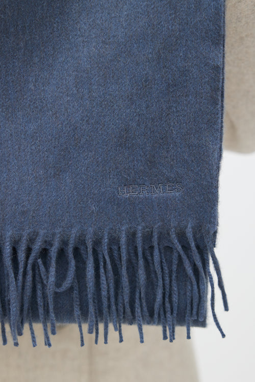 Hermès Slate Blue Cashmere Fringe Scarf