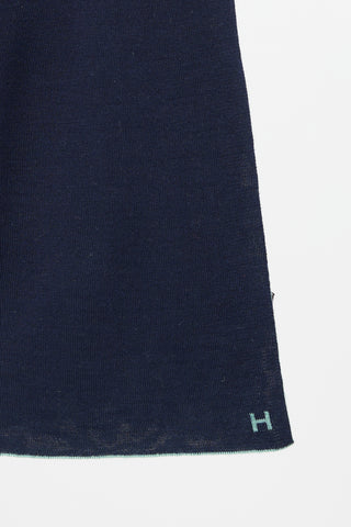 Hermès Teal Blue 
Navy Cashmere Reversible Scarf