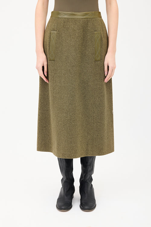 Hermès Vintage Green Wool 
Cashmere Midi Skirt