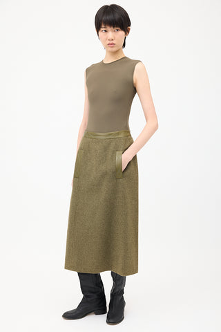 Hermès Vintage Green Wool 
Cashmere Midi Skirt