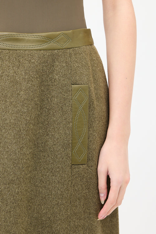 Hermès Vintage Green Wool 
Cashmere Midi Skirt