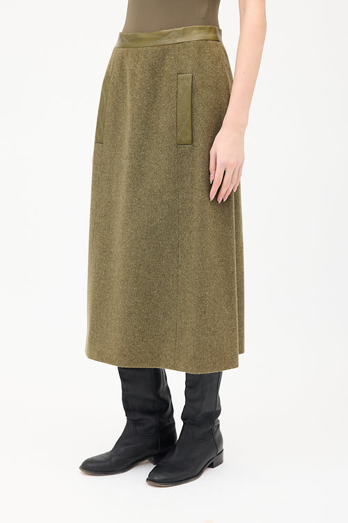 Hermès Vintage Green Wool 
Cashmere Midi Skirt