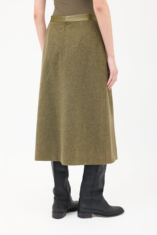 Hermès Vintage Green Wool 
Cashmere Midi Skirt