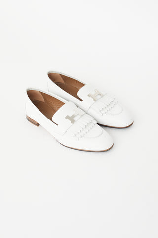 Hermès White 
Silver Royal Leather Loafer