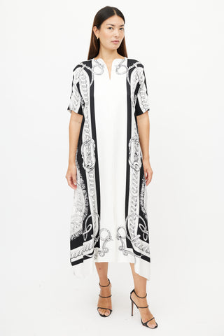 Hermès White 
Black Equestrian Kaftan