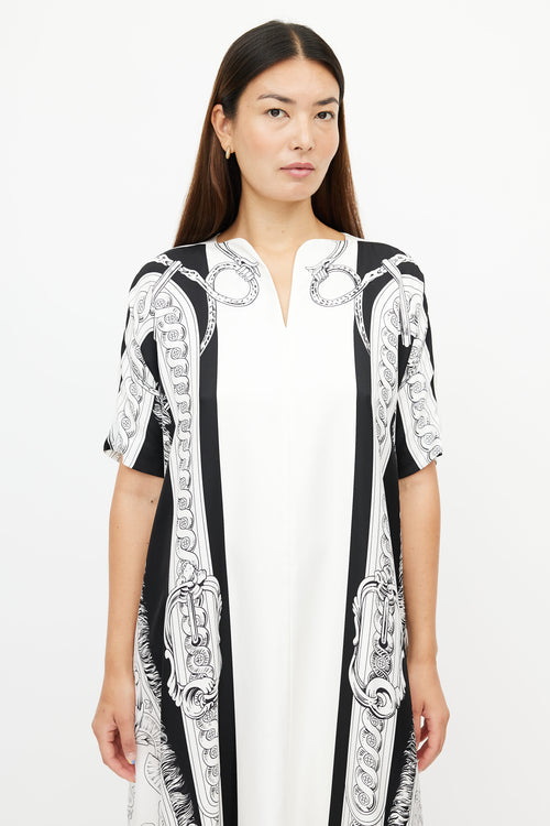 Hermès White 
Black Equestrian Kaftan