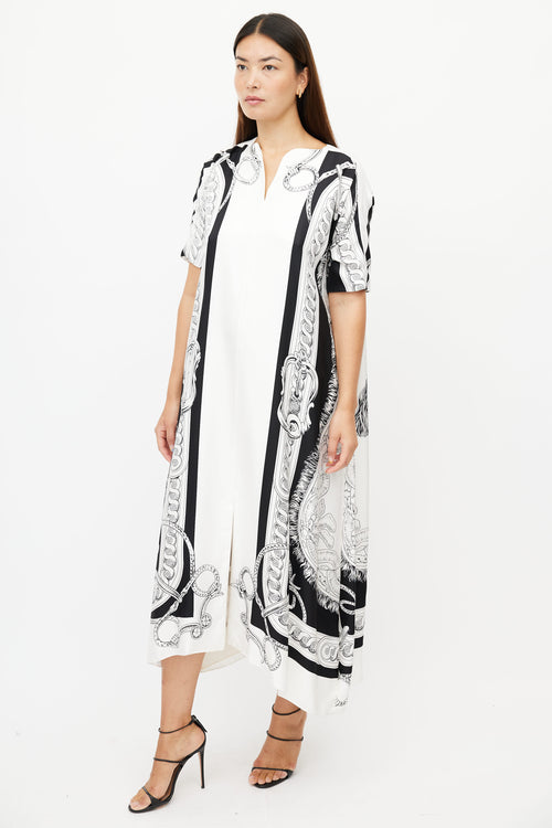 Hermès White 
Black Equestrian Kaftan