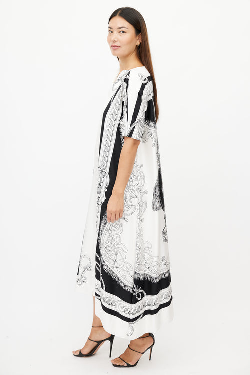 Hermès White 
Black Equestrian Kaftan