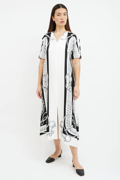 Hermès White 
Black Printed Silk Dress