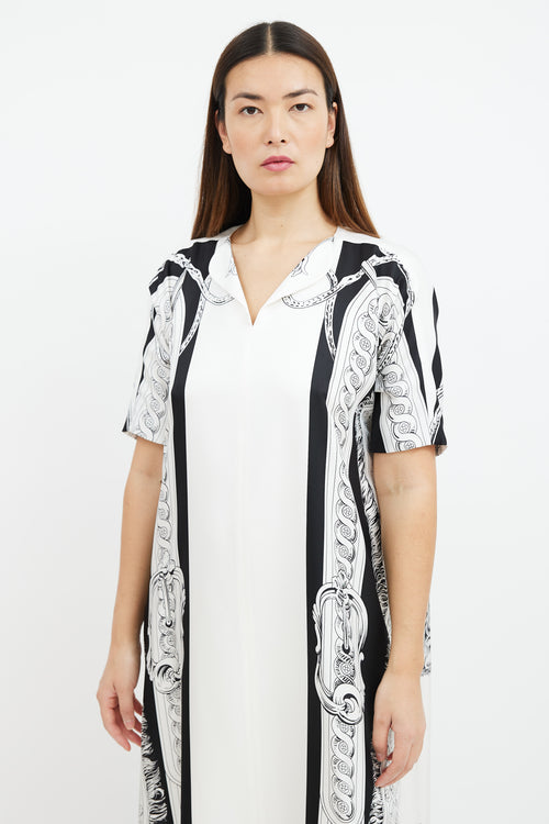 Hermès White 
Black Printed Silk Dress