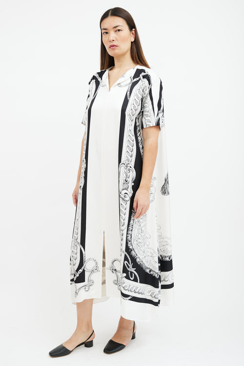 Hermès White 
Black Printed Silk Dress