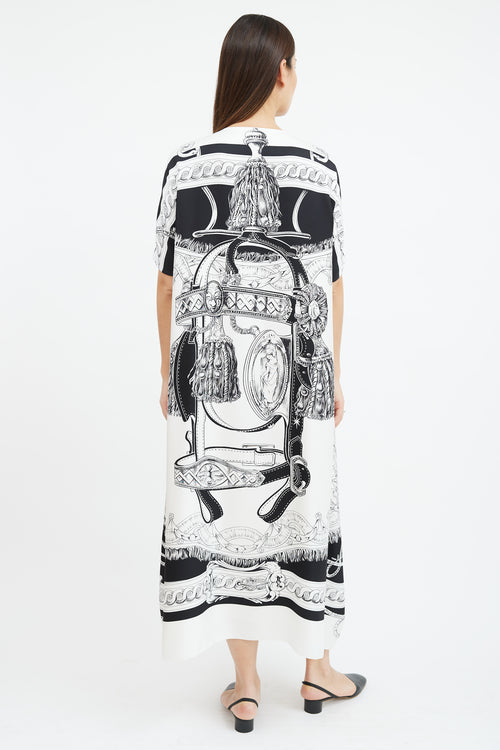 Hermès White 
Black Printed Silk Dress