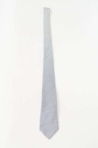 Hermès White 
Blue Silk Patterned Tie