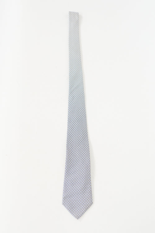 Hermès White 
Blue Silk Patterned Tie