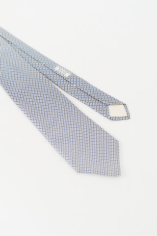 Hermès White 
Blue Silk Patterned Tie