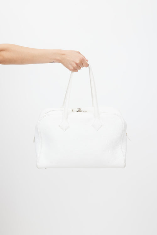 Hermès White Clemence Victoria II 35 Bag