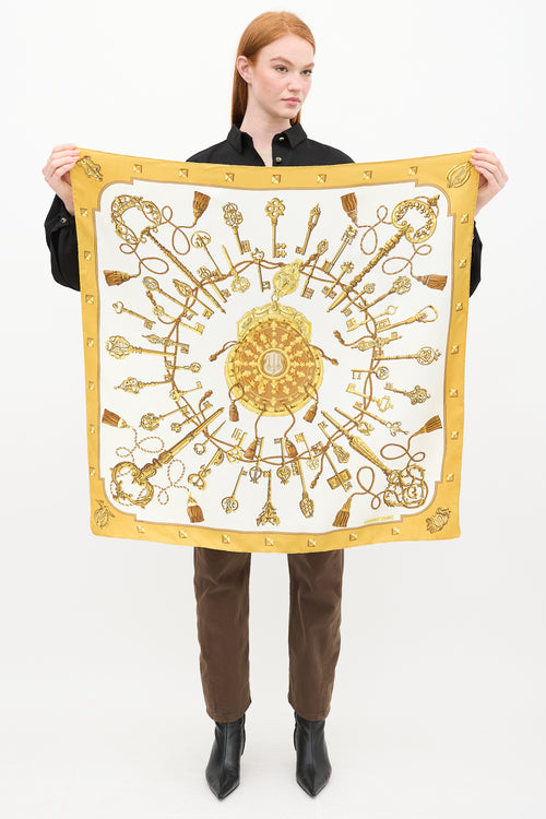 Hermes White 
Gold Les Cles Scarf