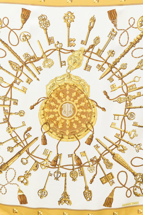 Hermes White 
Gold Les Cles Scarf