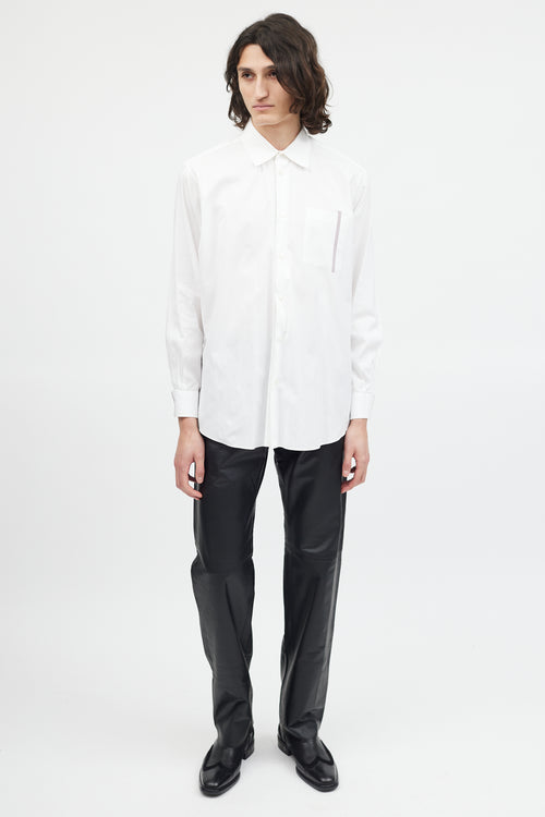 Hermès White Cotton Grey Stripe Button Up Shirt