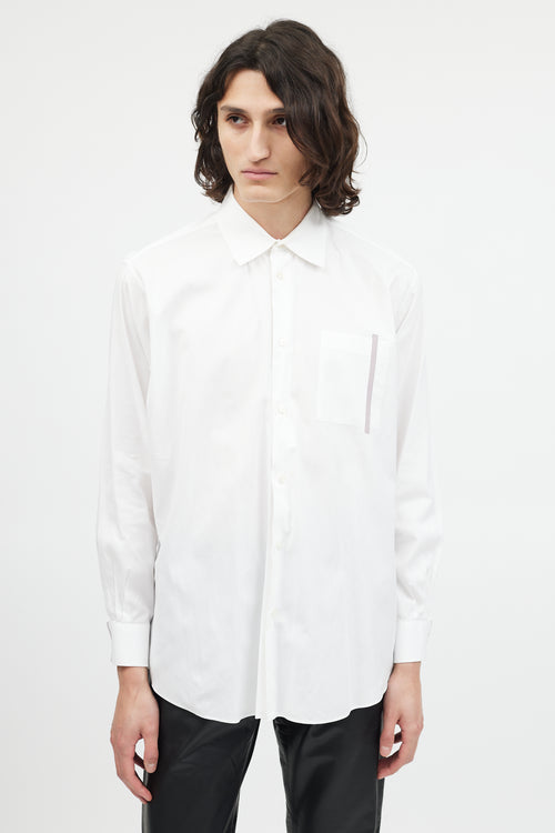 Hermès White Cotton Grey Stripe Button Up Shirt