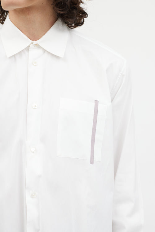 Hermès White Cotton Grey Stripe Button Up Shirt