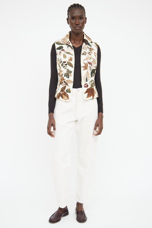 Hermès Cream Multicoloured Leaf Print Silk Zipper Vest