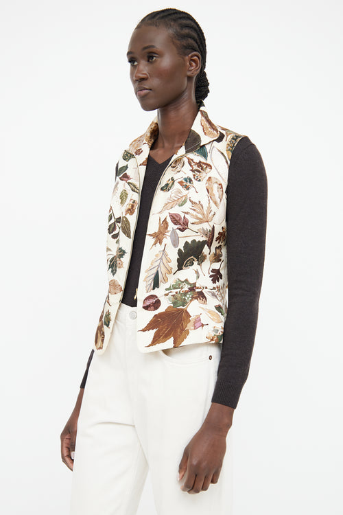 Hermès Cream Multicoloured Leaf Print Silk Zipper Vest