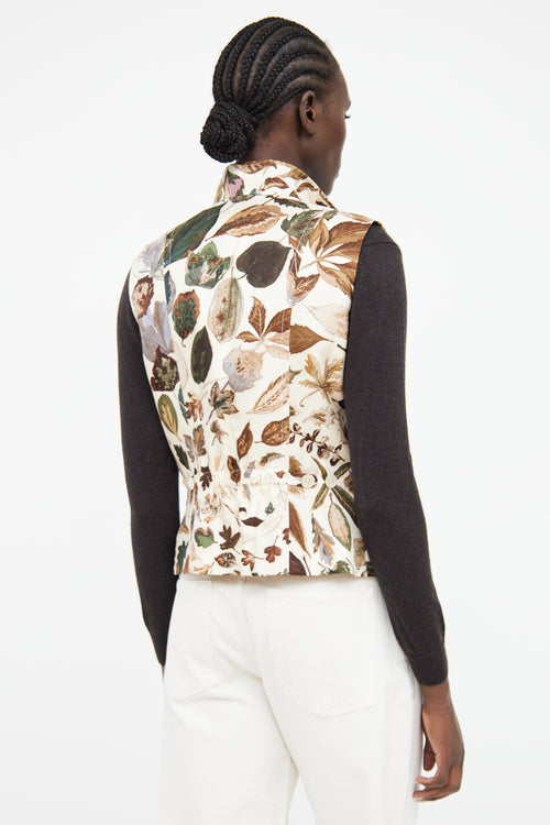 Hermès Cream Multicoloured Leaf Print Silk Zipper Vest