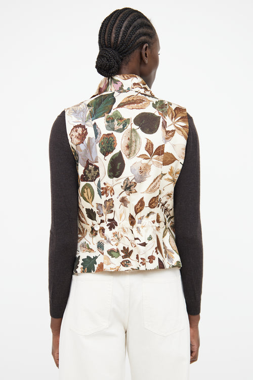 Hermès Cream Multicoloured Leaf Print Silk Zipper Vest