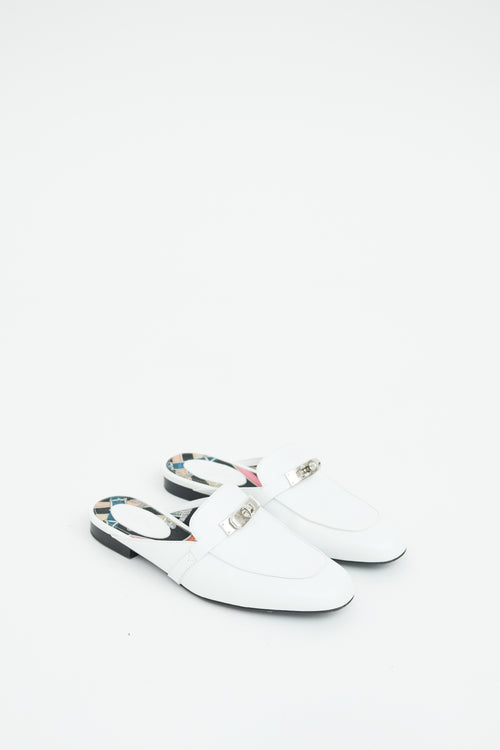 Hermes White Leather Oz Loafer Mule