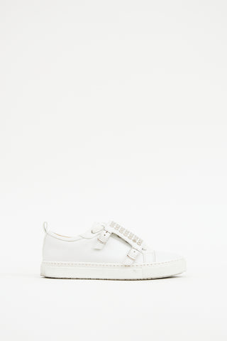 Hermes White 
Silver Leather Studded Sneaker