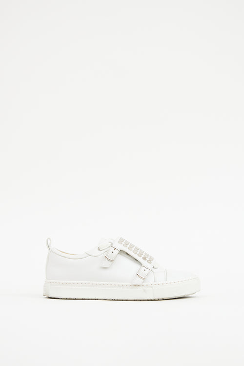 Hermes White 
Silver Leather Studded Sneaker