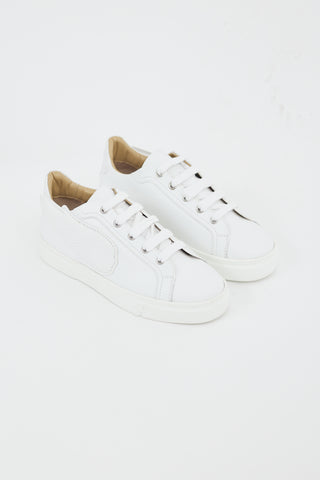 Hermes White Leather Velvet Veau Wing Sneaker