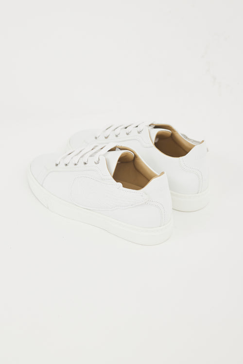 Hermes White Leather Velvet Veau Wing Sneaker