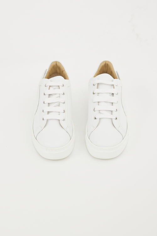 Hermes White Leather Velvet Veau Wing Sneaker