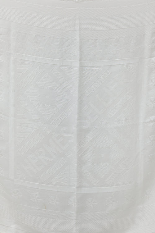 Hermes White Twill Silk Scarf