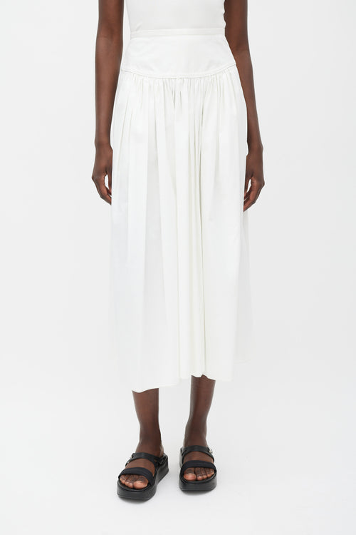 Hermès White Pleated Maxi Skirt