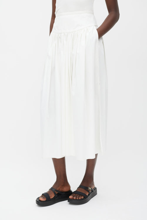 Hermès White Pleated Maxi Skirt