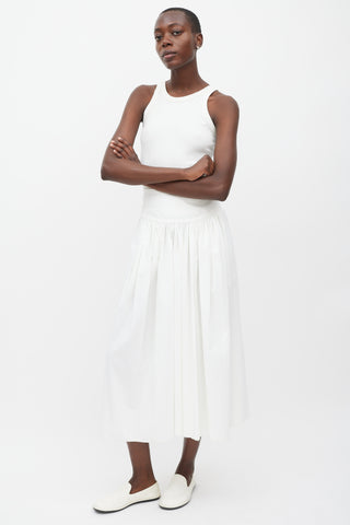 Hermès White Pleated Maxi Skirt